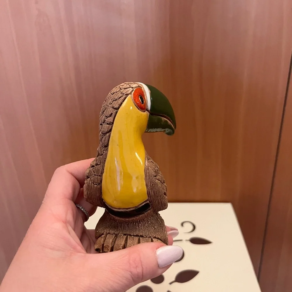 Handcrafted Tropical Toucan Bird Figurine - Yellow & Green